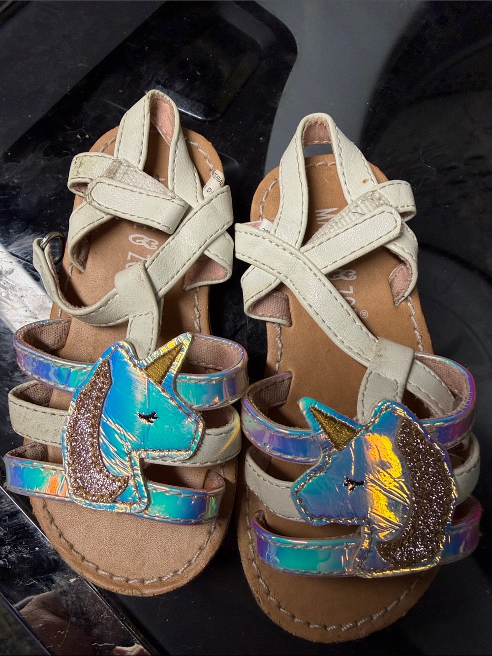 NIC+ZOE Cream Sandals with Holographic Unicorn Accents